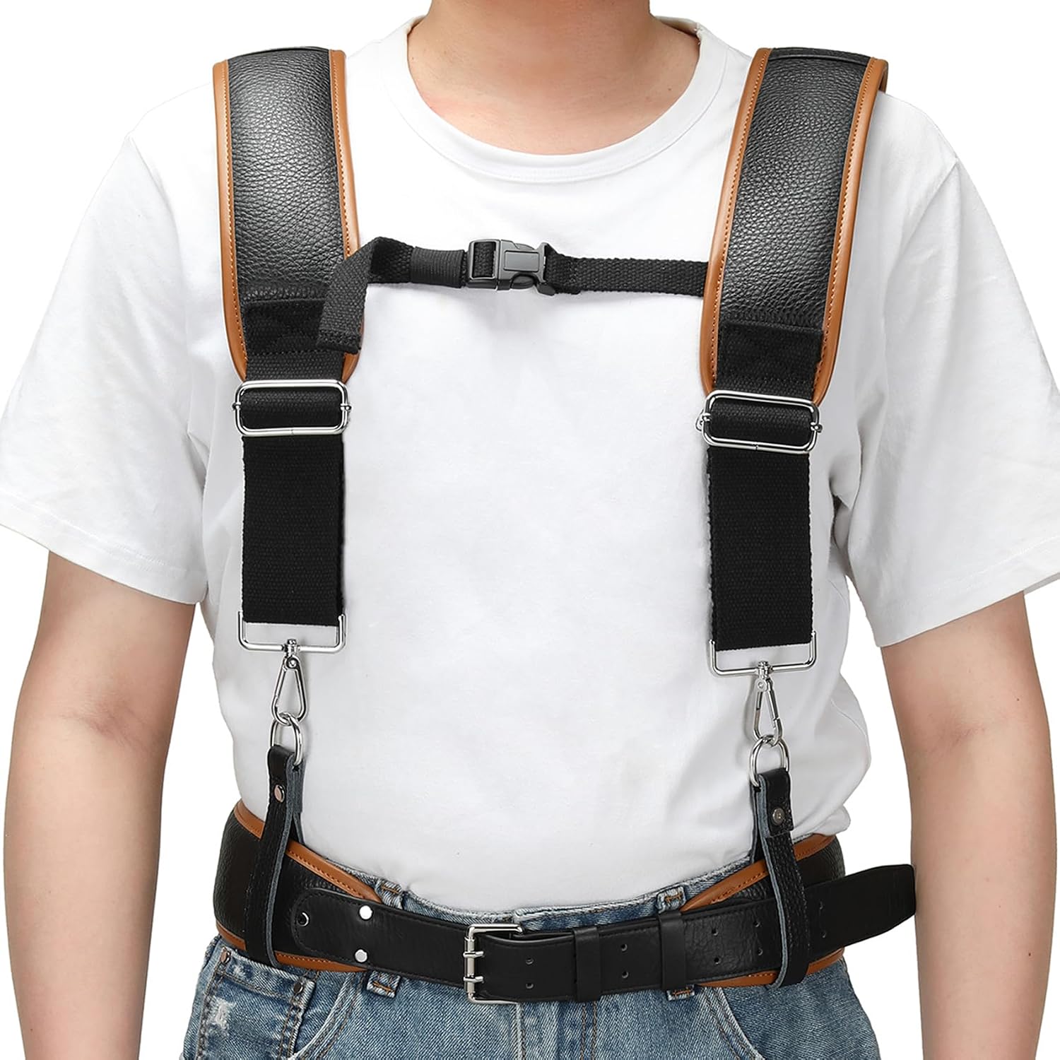 Leather Tool belt suspenders, Padded tool bag suspenders Work belt Suspenders with Attachment Loops