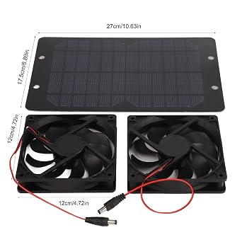 10W DC 12V Solar Powered Exhaust Dual Fan, Outdoor Solar Panel Power Mini Ventilator for Home Attic, Greenhouse, Shed, Pet Dog Chicken House Cooling
