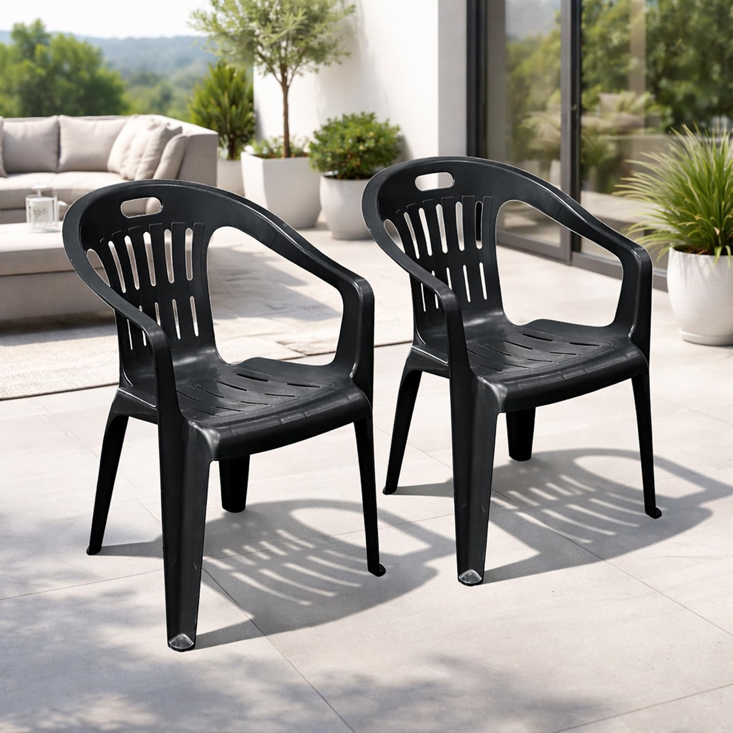 Mojawo 2 Stück Stapelstuhl Gartenstuhl PIONA Bistrostuhl Gartensessel Balkonstuhl Kunststoff stapelbar Balkonmöbel Gartenmöbel Anthrazit