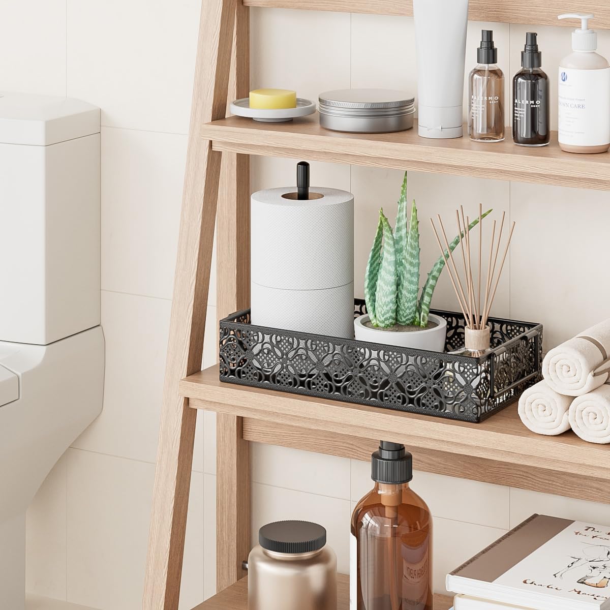 Toilet Tank Topper Paper Basket - Basket Decor Box with Magnetic Paper Towel Holder for Restroom Bathroom (Black) - Image 4