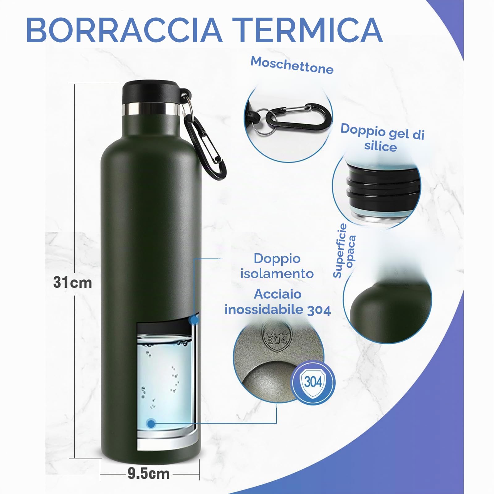 FEIJIAN Borraccia Termica in Acciaio Inox 750ml/1L + Zaino, Facile da pulire, Bottiglia Termica Senza Perdite - Senza BPA Borracce, per Scuola, Sport, Campeggio, Yoga, Palestra