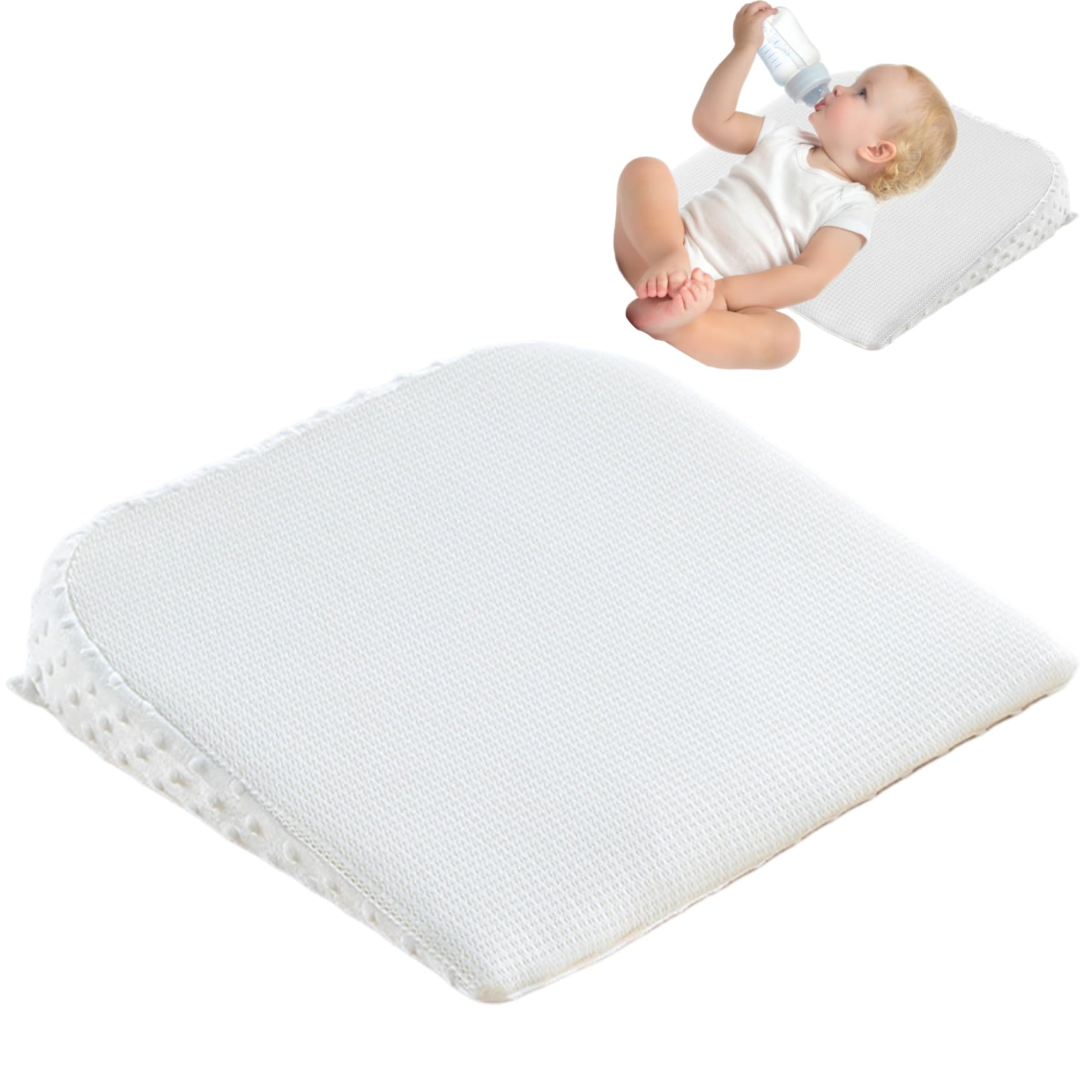 Latemeia White Ergonomic Anti Reflux Baby Wedge Pillow, Secure Slip-Resistant Newborn Pillow For Feeding Sleep