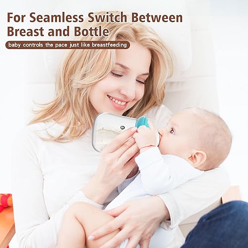 Miniatura 2 de Biberones de vidrio con pezón de respuesta natural, tamaño S, biberones anticólicos, cuello ancho, flujo lento (azul, 6 onzas (paquete de 4))