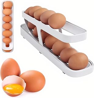 Rolling Egg Dispenser, 2 Tier Egg Holder Egg Rack Storage Container For Kitchen Fridge Organization (Holds 12-14 Eggs)