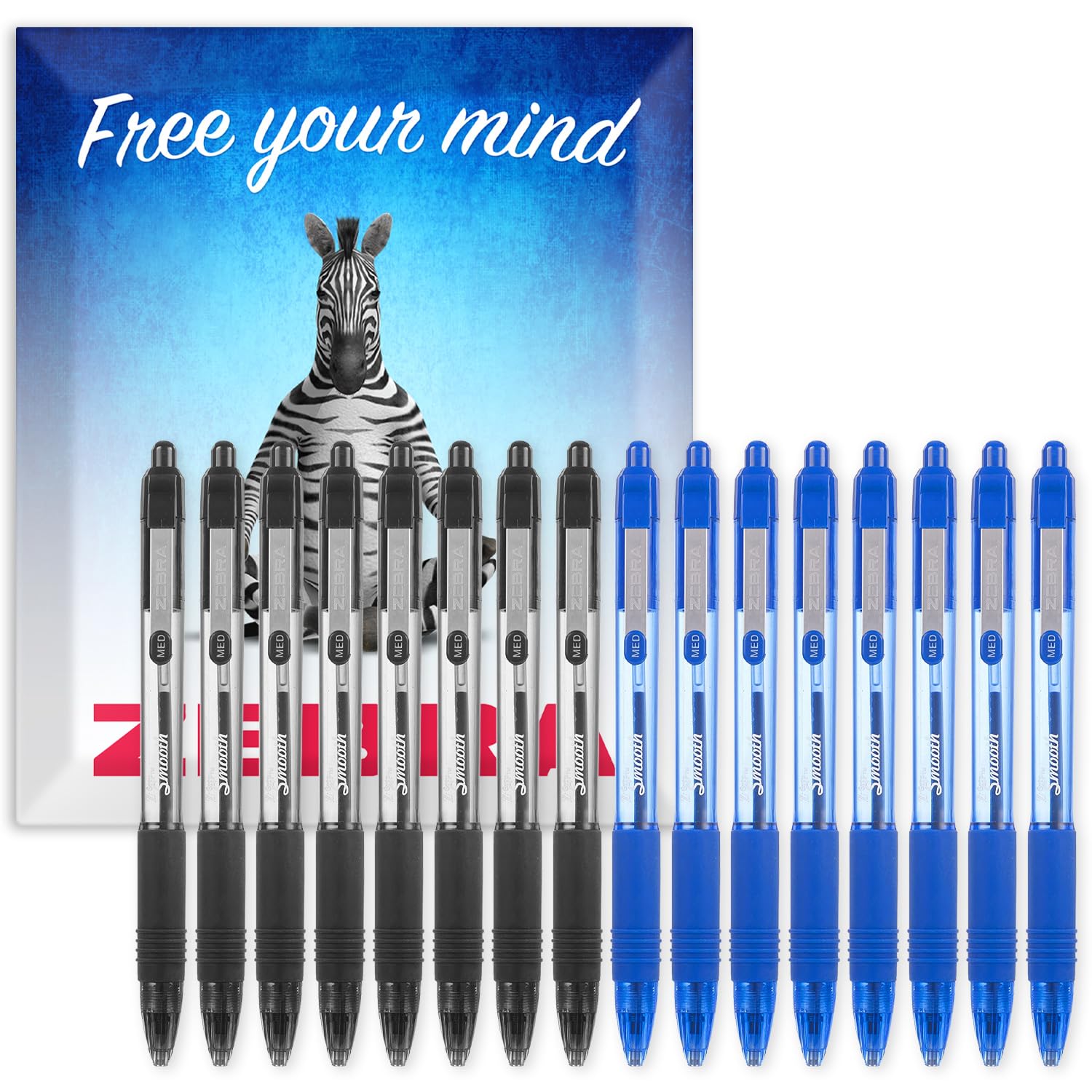 Zebra Z-Grip Smooth Ink Retractable Ballpoint Pen - 1.0mm Nib - Pack of 16 Pens - In Envelope Gift Packaging (Black, Blue)