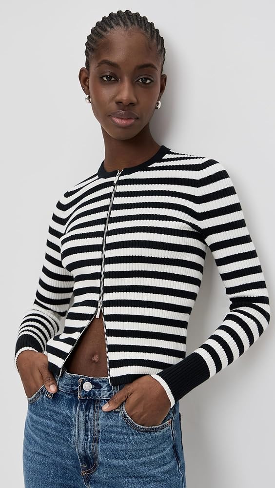 Madewell Women's London 2 Way Zip Cardigan, Black/White Stripe