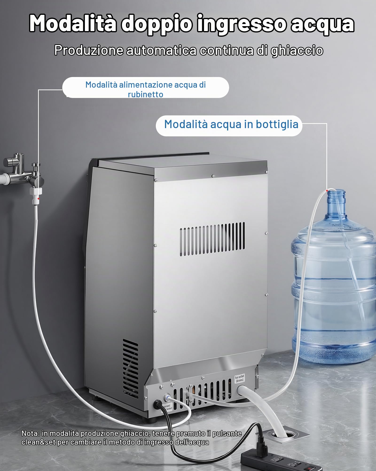 VEVOR Macchina del Ghiaccio 41kg/24h Capacità Stoccaggio 6kg Display LED, Produzione del Ghiaccio Commerciale in Acciaio Inox Funzione Autopulente da Bar Ristorante, Da Banco Sottobanco Indipendente
