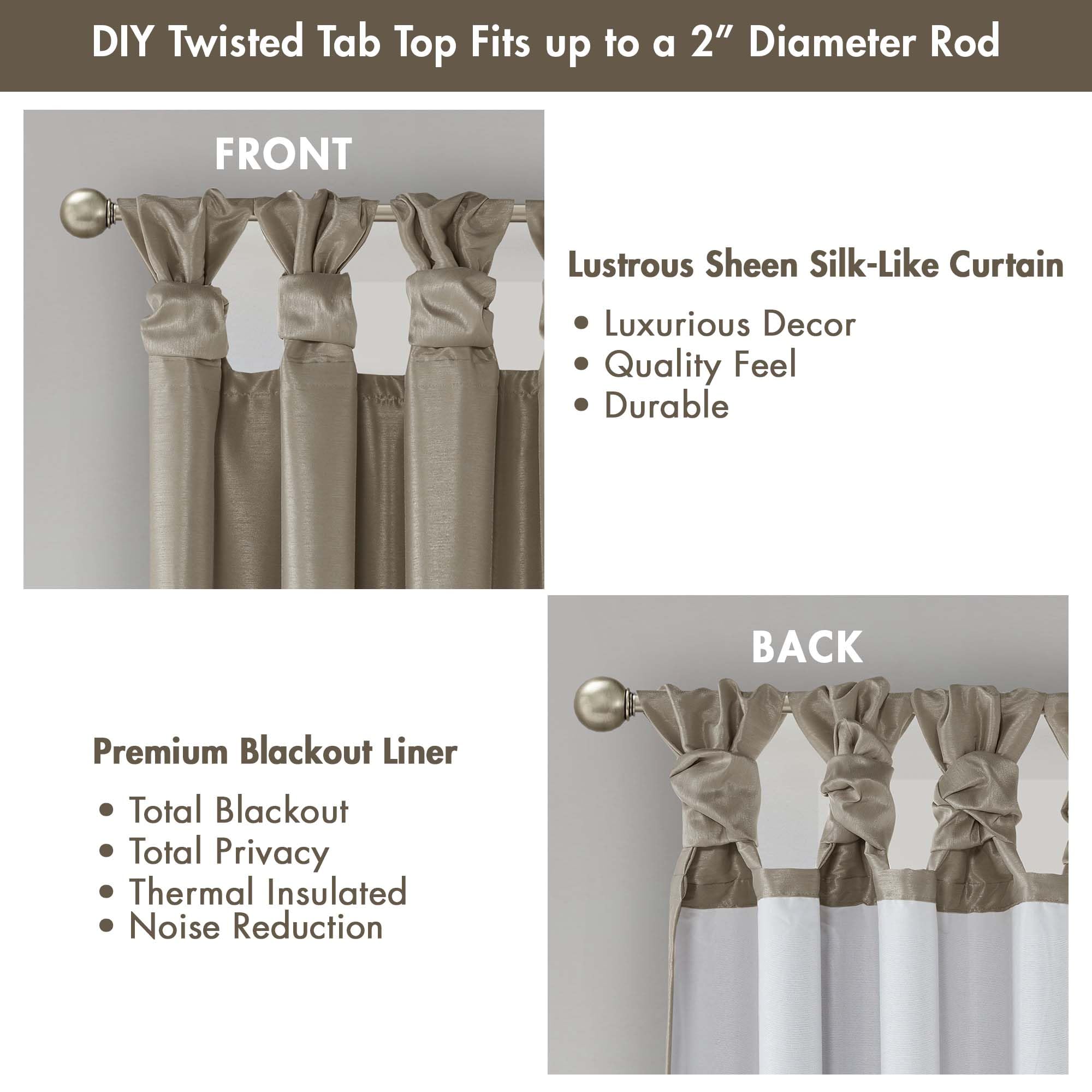 Madison Park Emilia Faux Silk Single Curtain with Privacy Lining, DIY Twist Tab Top - Image 4