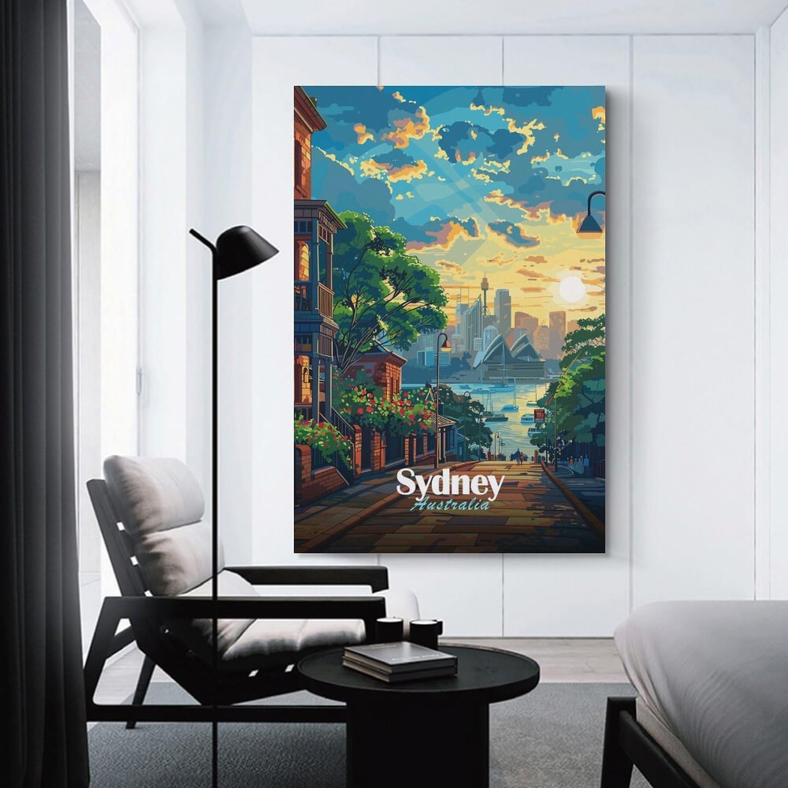 Junmoney Sydney Sunset Cityscape Canvas Art Print 08x12inch(20x30cm), for Bedroom Decor, Cosy Corners Or Studios, An Easy Wall Refresh for Bedrooms