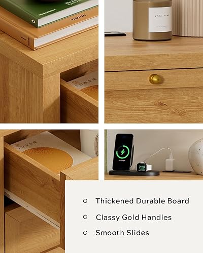 Miniatura 5 de Mesita de noche de granja con 3 cajones, mesita de noche más grande con estación de carga, mesa auxiliar de cama alta, mesitas de noche anchas para