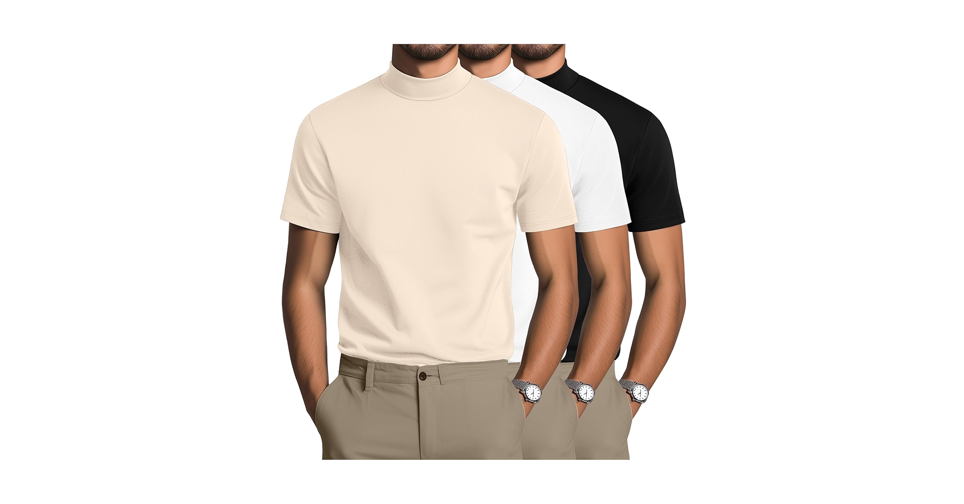 August Alley 3 Pack Men's Mock Neck T Shirts Short Sleeve