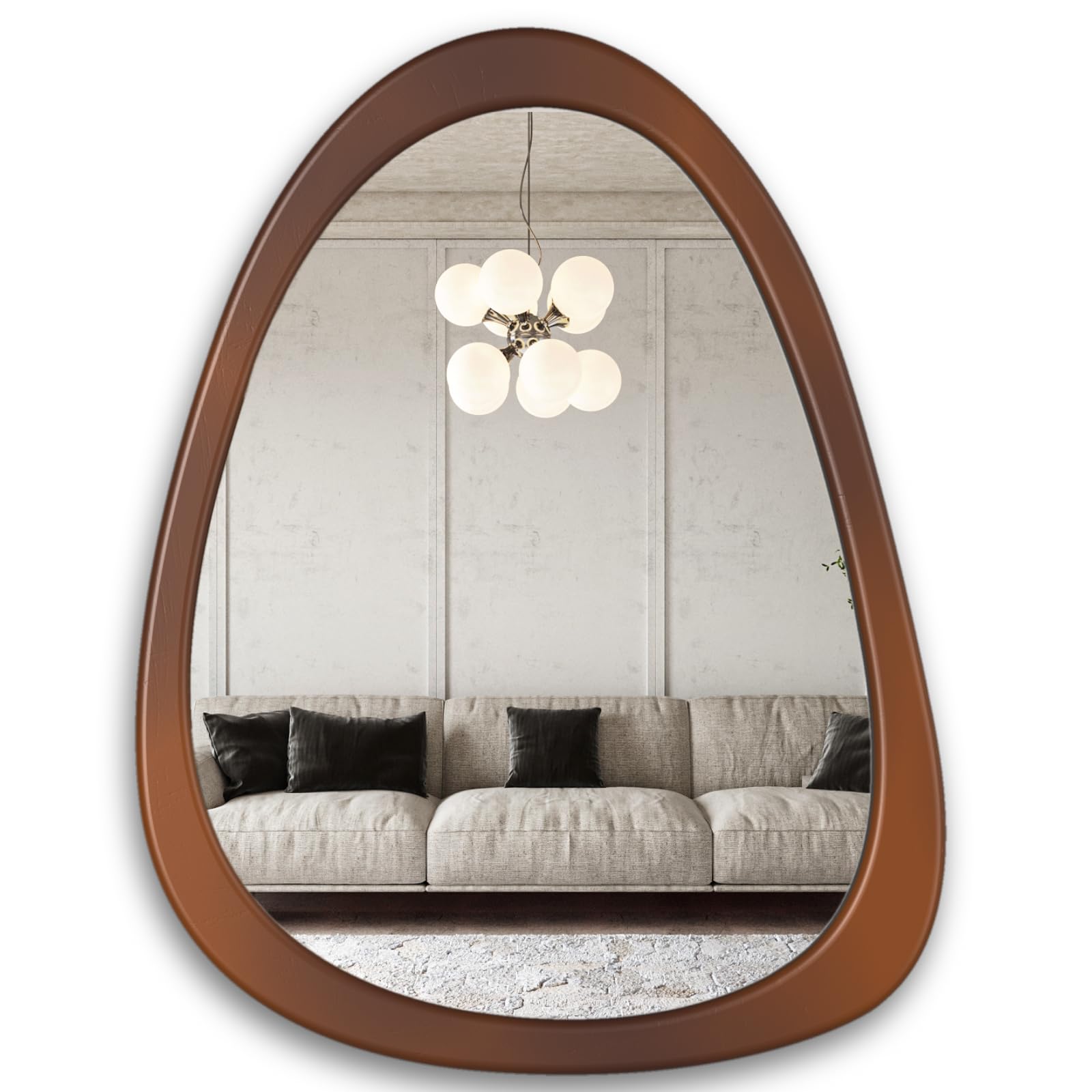CFYLO 34"x 26" Irregular Mirror, Wood Wall Frame Mirror, Asymmetrical Decorative Wall Wooden Mirror for Living Room Bedroom Entryway Bathroom Home Decor Cherry Brown Wooden Frame Mirror