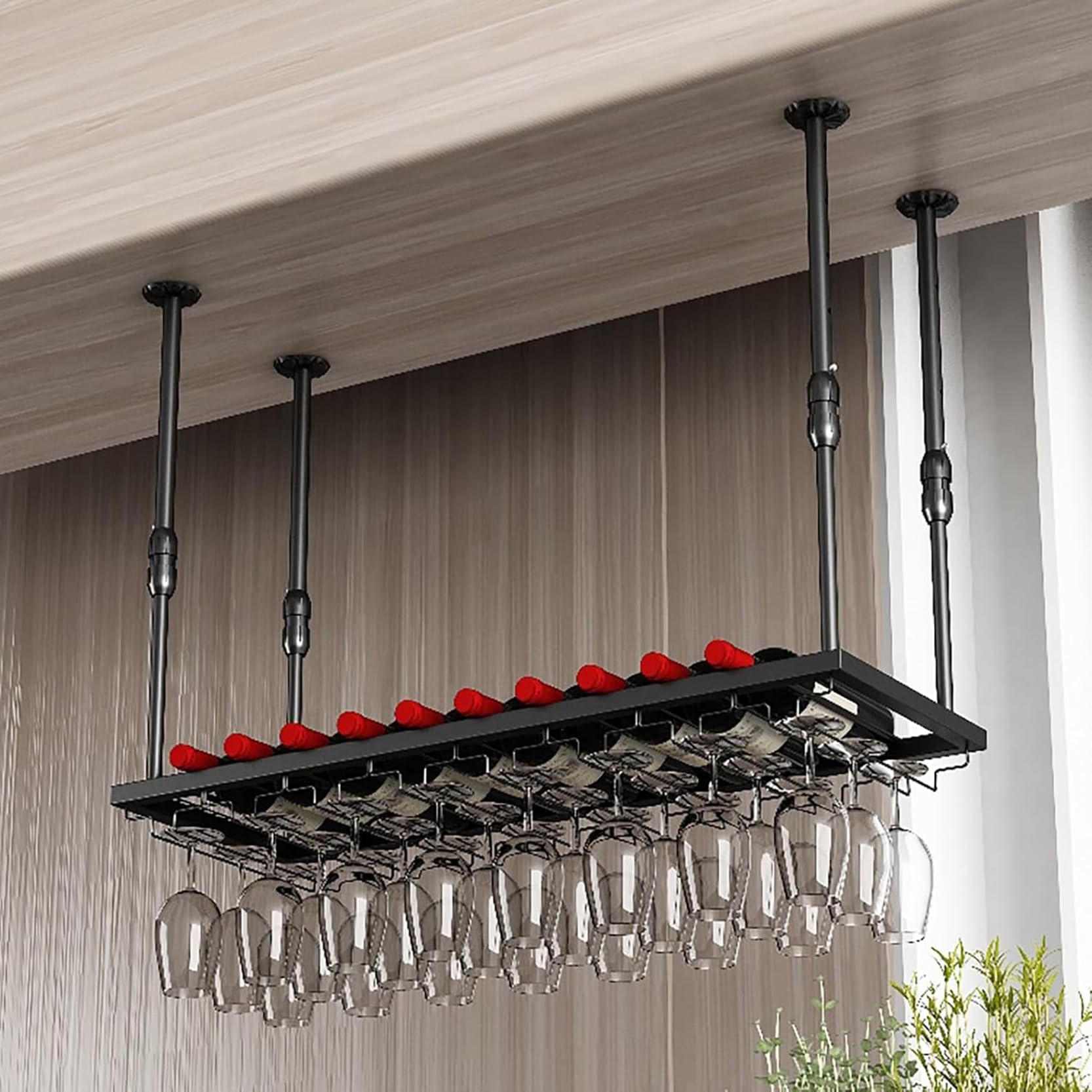 Étagère à vin ronde industrielle suspendue avec porte-verre pour cuisine
