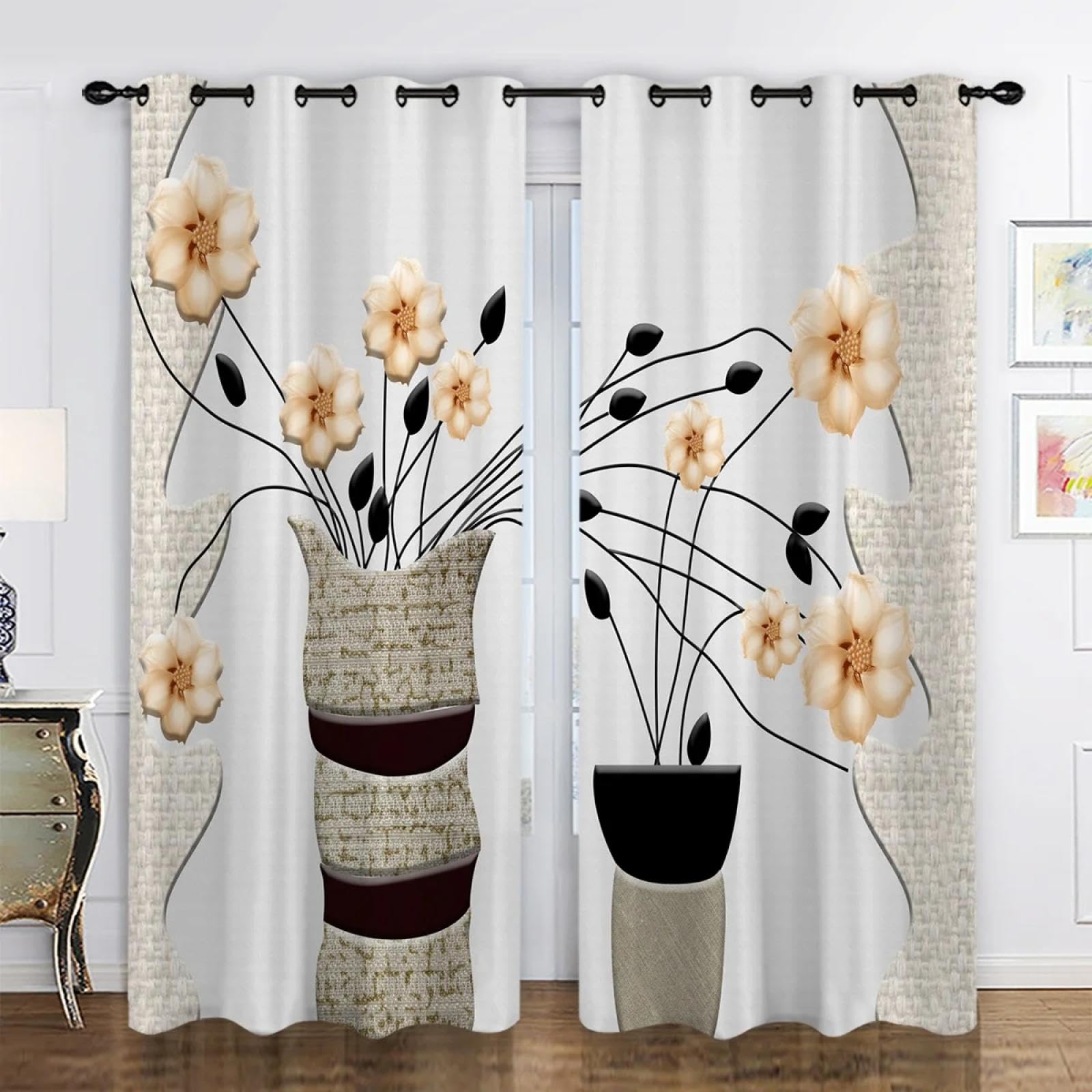 Rideaux à motif de vase floral 264x241 cm pour décoration de chambre et salon