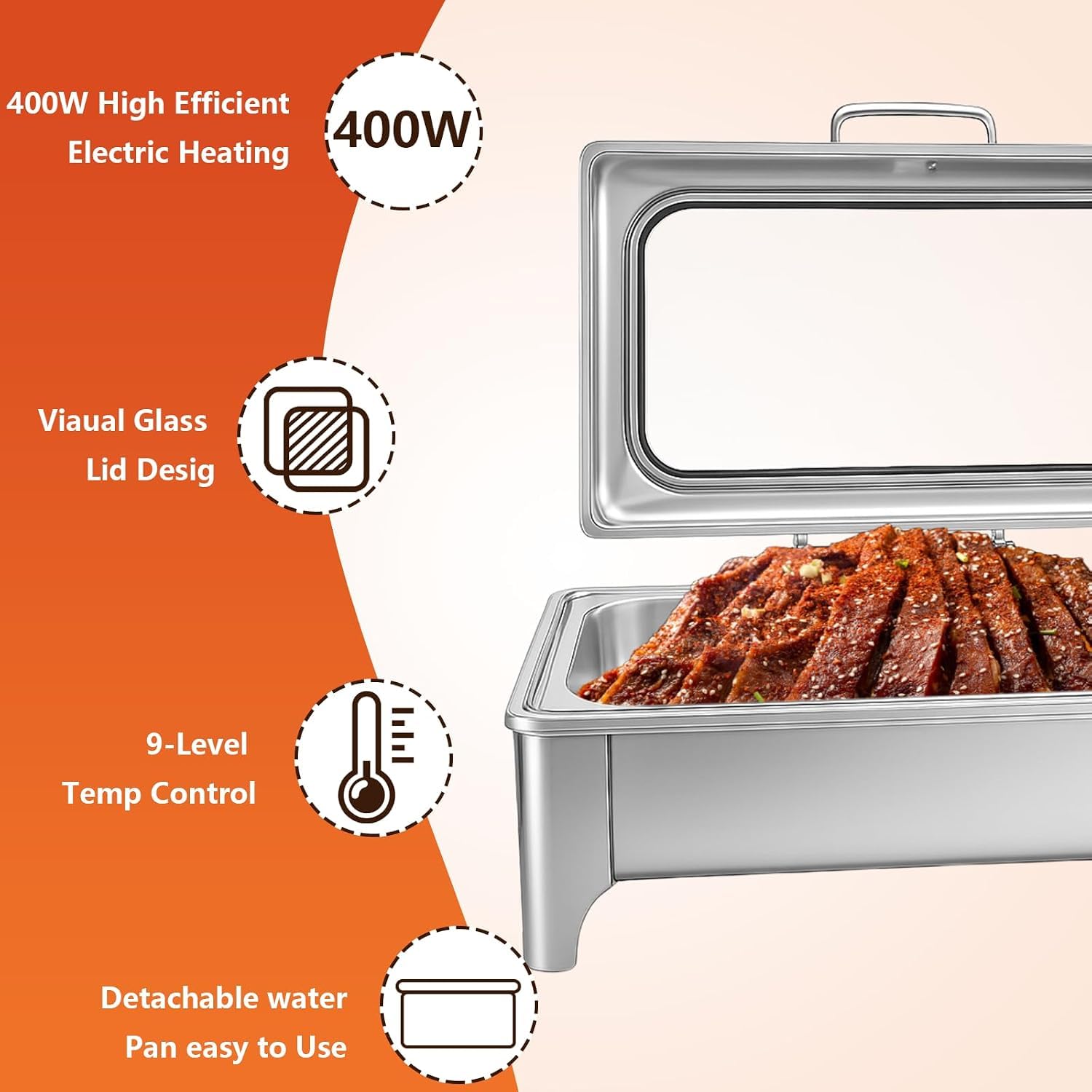 TYH Scaldavivande Elettrici, Scaldavivande Elettrici per Buffet, con Controllo della Temperatura Regolabile, Diverse Opzioni di Vaschette per Alimenti, con Coperchio Trasparente