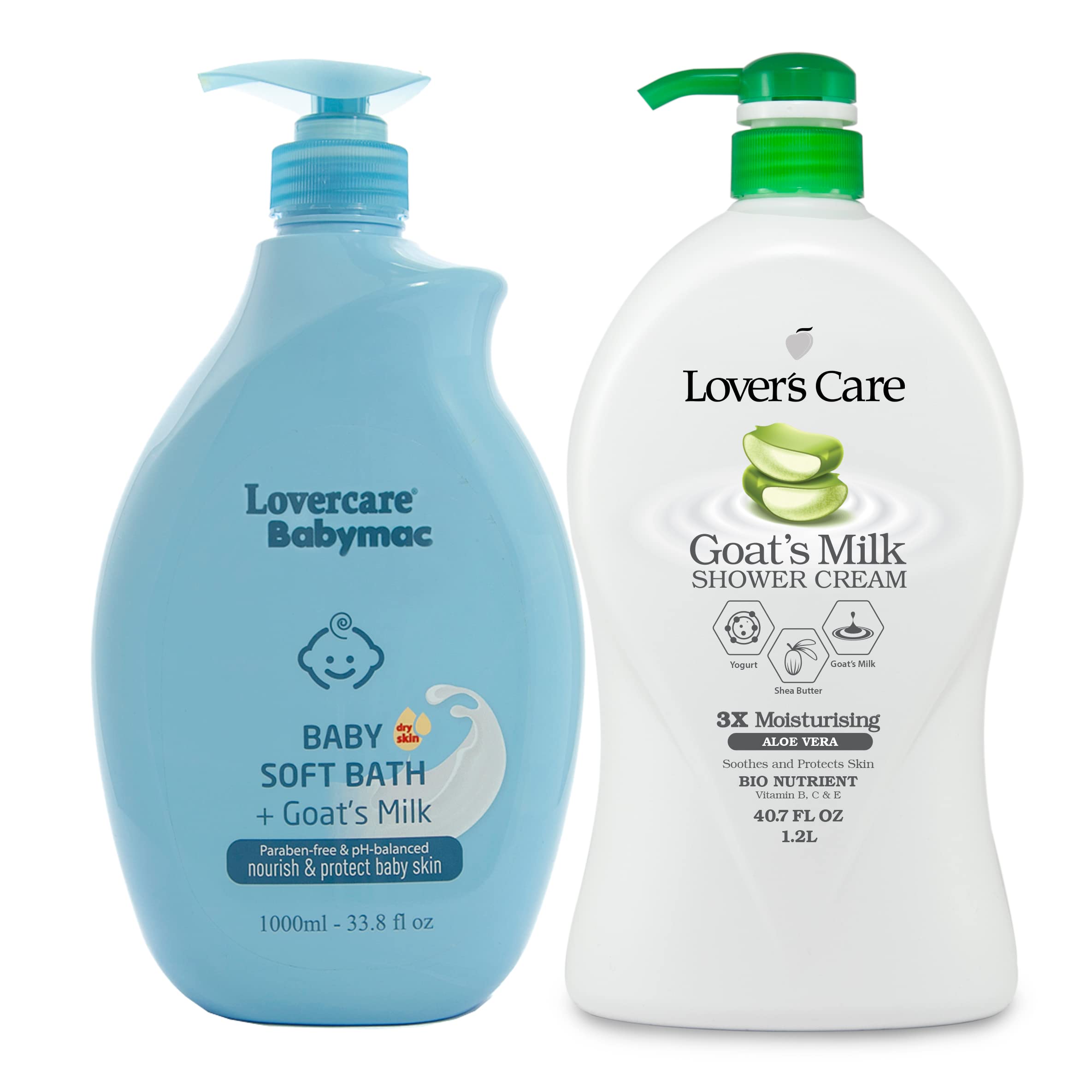 Combo - Lover's Care Goat Milk Moisturizing Body Wash Shower Cream Aloe Vera 1200ml & Lovercare Baby
