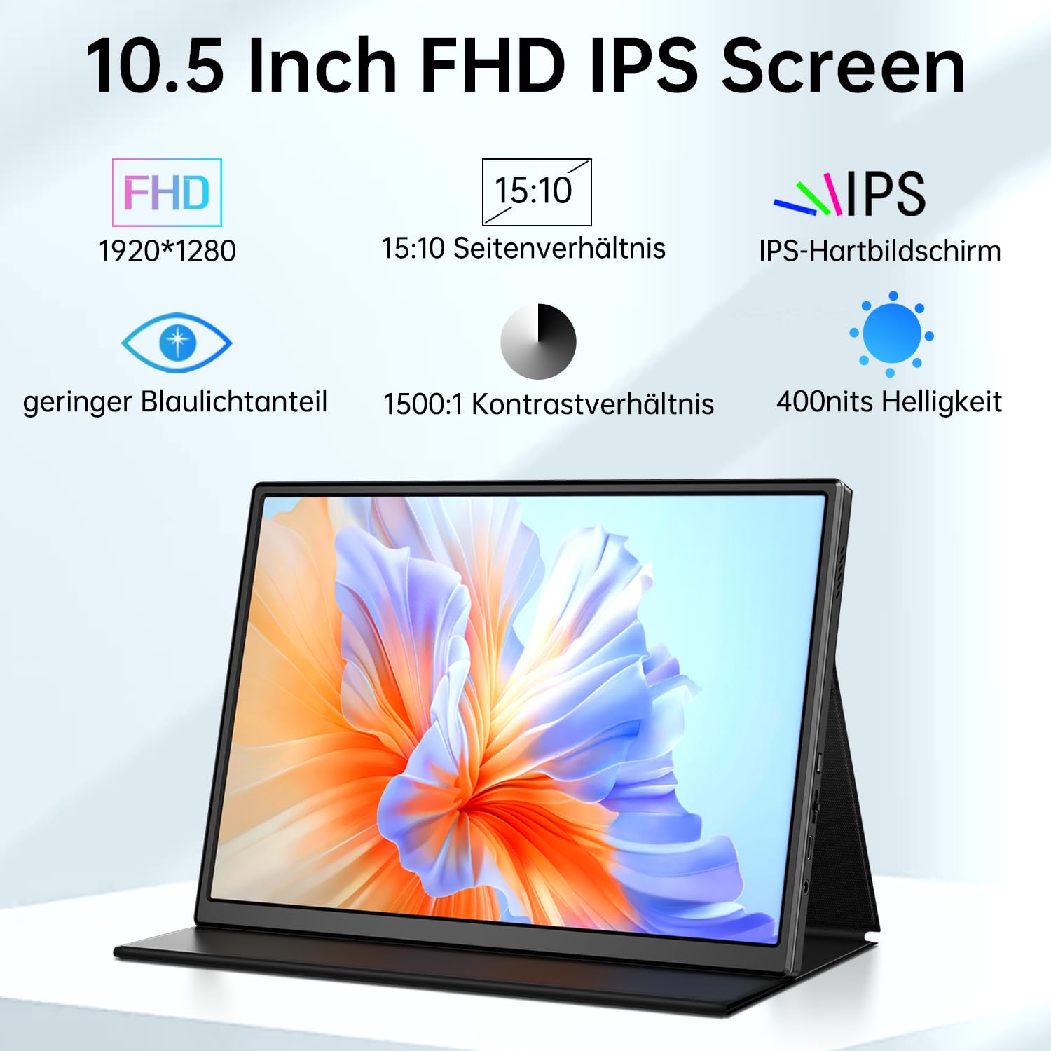 CAPERAVE Mini Portable Monitor 10,5 Zoll 1920x1280 FHD IPS Bildschirm, USB C HDMI tragbarer Gaming-Monitor, Mobiler Monitor für Laptops,PCs,Phone,Mac,Xbox,PS4,Switch, mit Schutzhülle