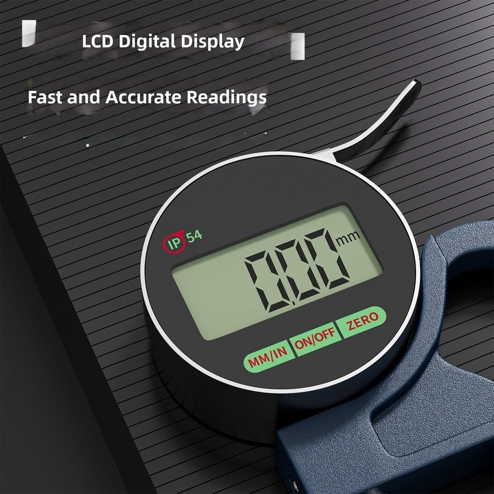 Medidor digital de grosor de alta precisión con resolución de 0,001 mm, IP54, pantalla LCD recargable para pruebas industriales de cuero