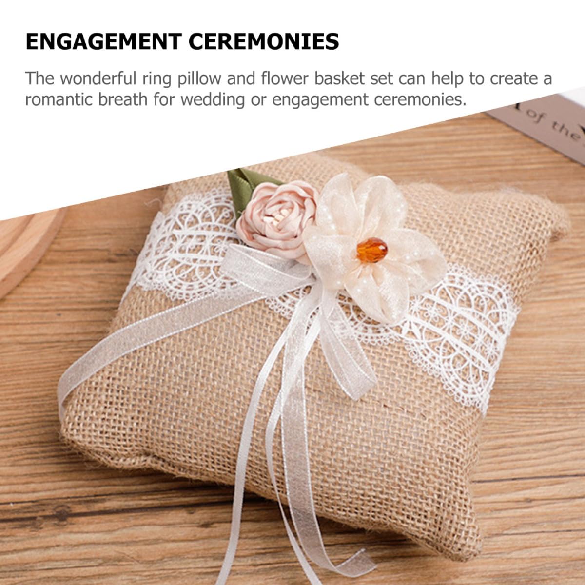 Artibetter Panier de Demoiselle D'honneur Rustique en Lin Ensemble de Mariage Coussin Annulaire et Décoré de Fleurs Artificielles pour Cérémonie de Fiançailles