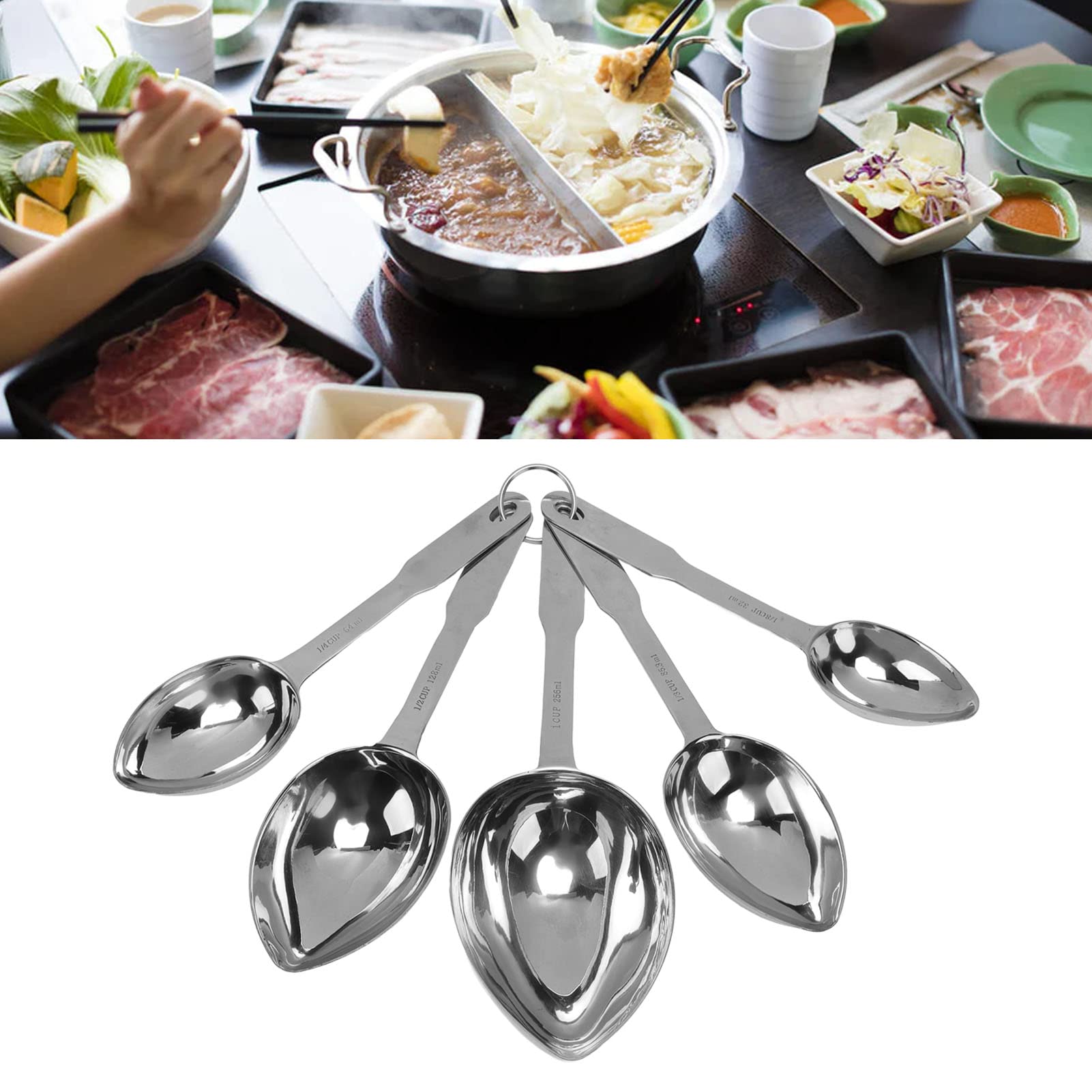 Yosoo Health Gear Ensemble de 5 Cuillères en Acier Inoxydable, Cuillère à Soupe à Long Manche, Finition Miroir, Cuillère à Louche Ergonomique, Bord Arrondi, Lavable au Lave-vaisselle pour la