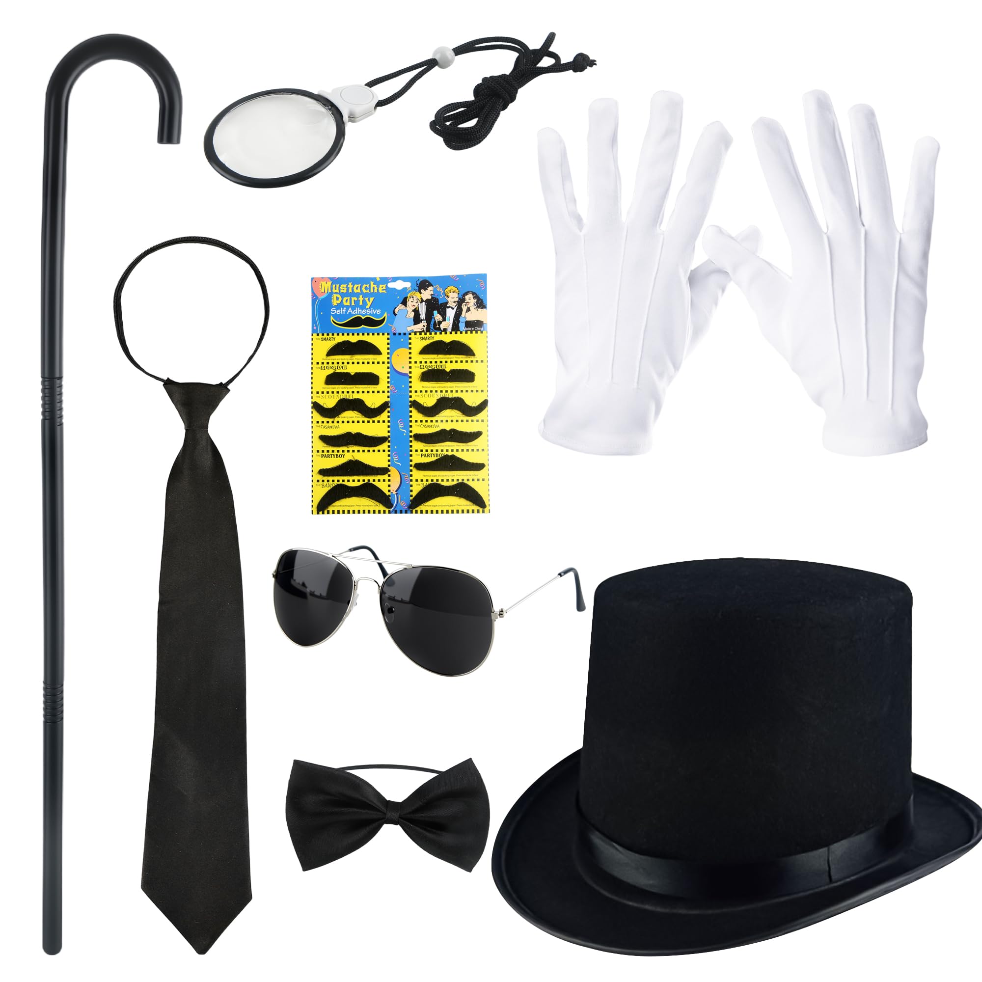 8 Pcs 1920s Men Costume Gentleman Dress up Accessories Rich Man Costume with Fedora Hat for Halloween Cosplay Party (Color Style 1)
