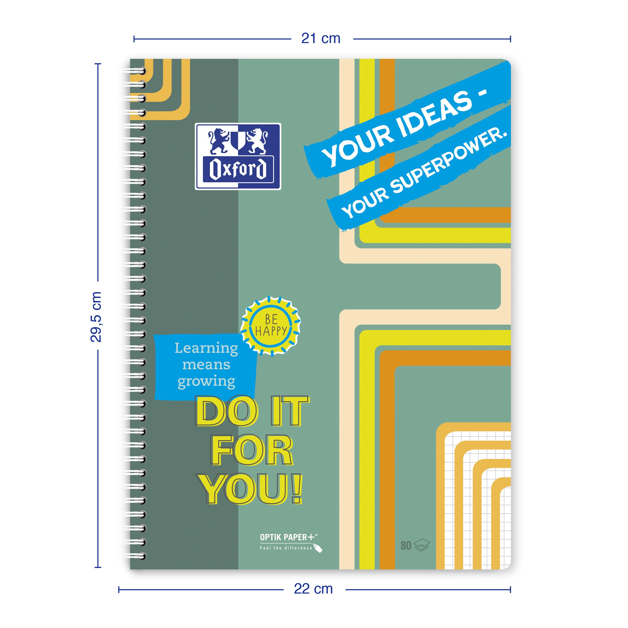 Oxford A4 Collegeblock, kariert, 160 Seiten Limited Edition "Mind Power" 2 Motive sortiert, 4-fach gelocht & mikroperforiert, 10 Stück