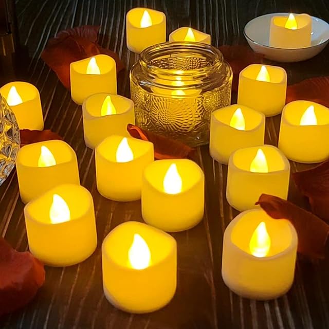 Tea Lights, [New Version] [24pcs] Diyife Realistic Bright Battery Operated Flickering Tealights, Fake Candles in Warm Yellow Perfect for Valentines Day, Halloween, Christmas, Birthday Decoration