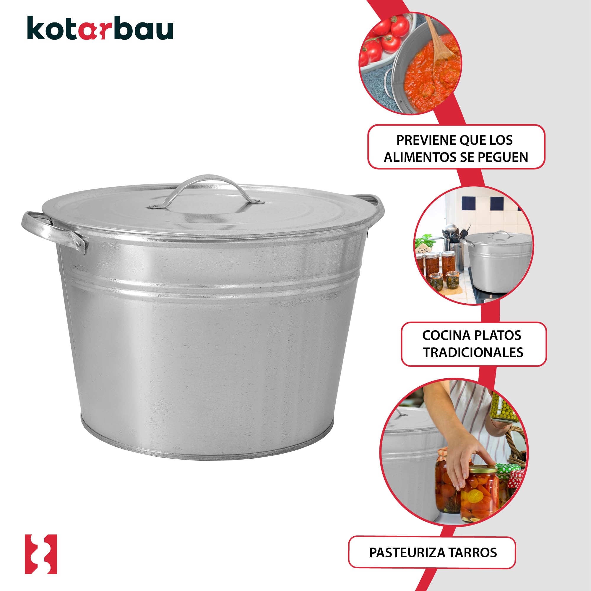KOTARBAU® Olla Grande 25 L, con Tapa y Fondo Perforado, Acero Galvanizado