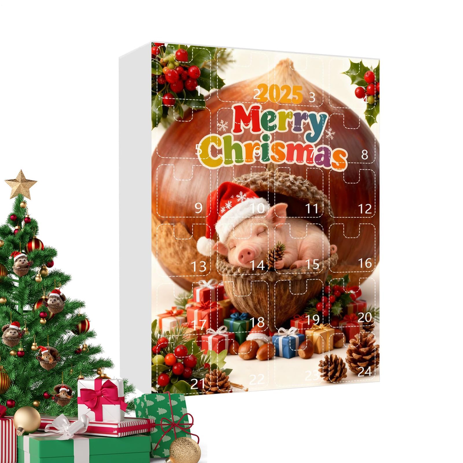 2025 Weihnachtskalender mit Tier-, 2D-Acryl, festliche Dekoration, 24 Tage Tier-Weihnachtsanhänger, Countdown – für Zuhause, Auto, Rückspiegel, Wand, Fenster, Tür, Erwachsene, Kinder