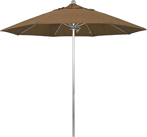 Miniatura 15 de California Umbrella Paraguas redondo de aluminio/fibra de vidrio de 9', empuje abierto, poste de plata, tela azul real de olefina Azul Real,Beige