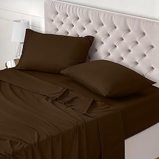 Utopia Bedding Juego de Sabanas 4 Piezas 150x200 - Poliéster Microfibra Cepillada - Sábana Bajera, Sábana Plana y 2 Fundas de Almohada 50x75 (Cama 150, Marrón)