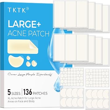 TKTK Large Pimple Patches for Face 120 Count + XL Acne Patches for Body 136 Count, 7 Sizes Pimple Patch Bulk Face & Body, Hydrocolloid Zit Breakouts