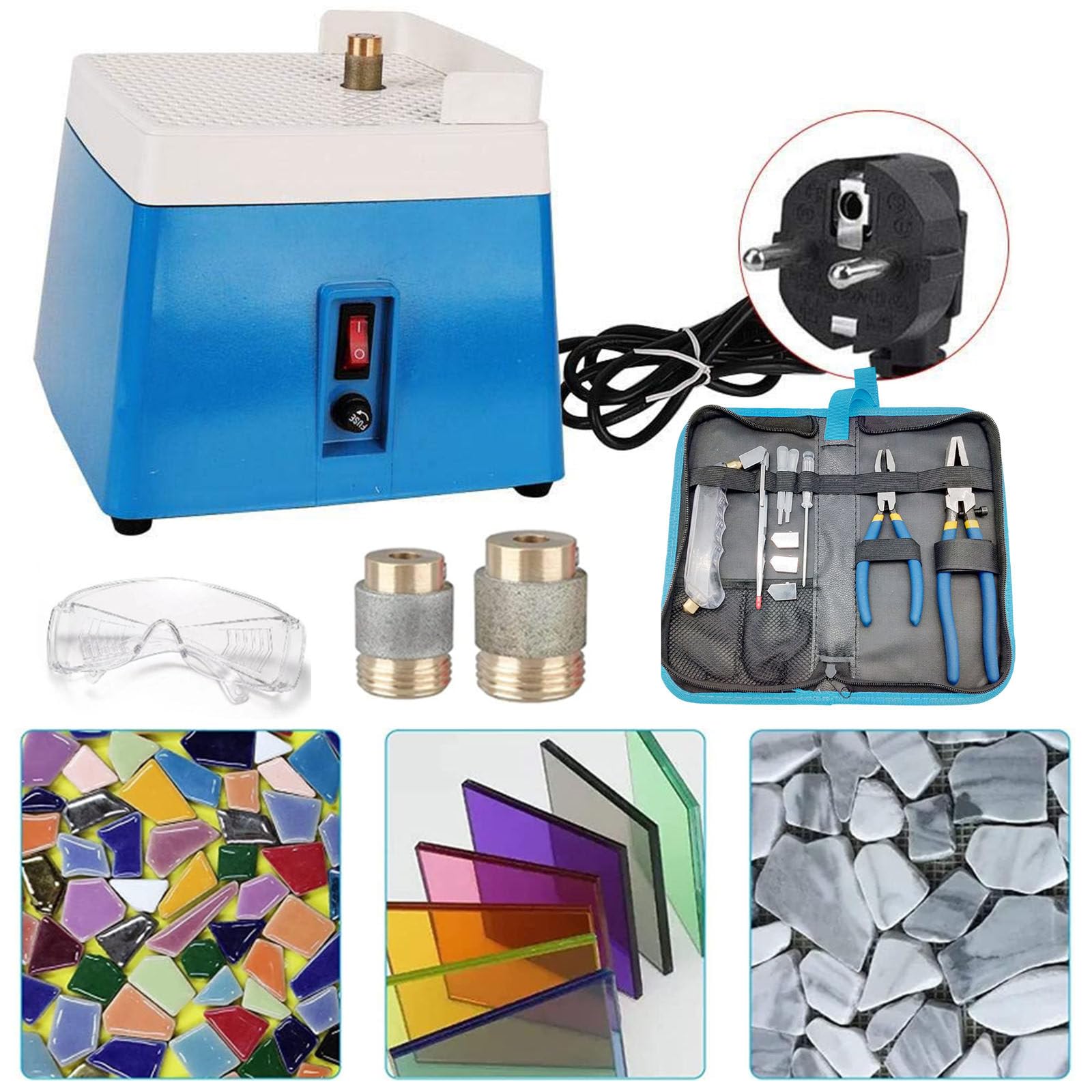 Przenośna miniszlifierka do szkła bez podstawy, szlifierka witrażowa 220 V do diamentowej powłoki ceramicznej Art DIY, bezpłatne końcówki szlifierskie 5/8'' i 1'' w zestawie