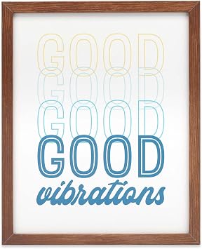 Good Vibrations Framed Wood Wall Decor - Retro Vibe Wall Art For Bedroom, Living Room or Beach House