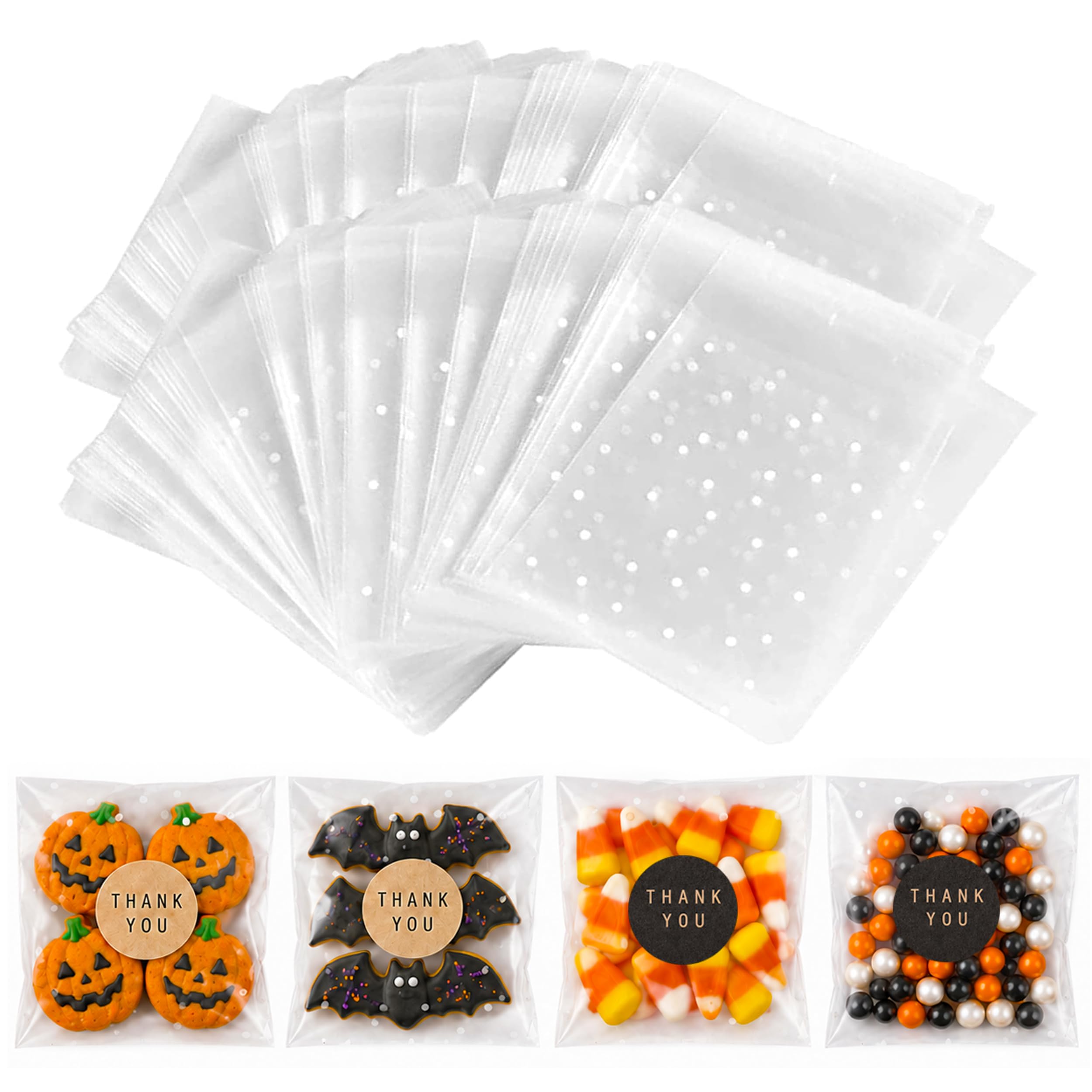 NPLUX Small Halloween Candy Bags, 200 Pack 4x4 in for Bake Sales