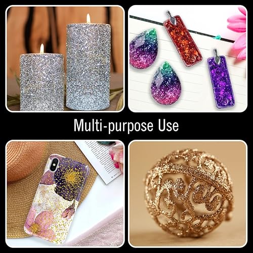 Miniatura 5 de Paquete de 2 unidades con purpurina dorada, purpurina plateada, 2 onzas cada uno, purpurina para resina, purpurina para manualidades, purpurina fina