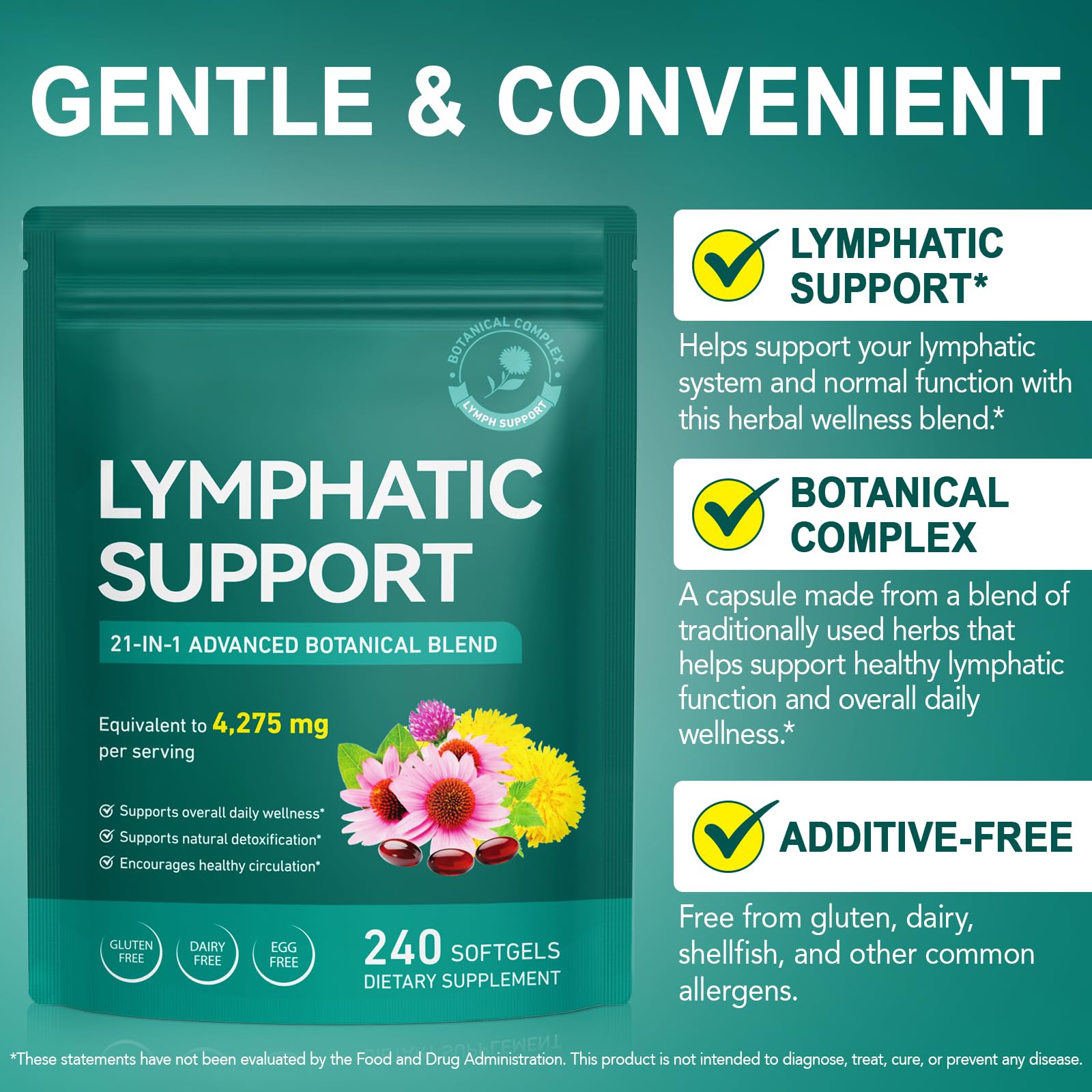 Lymphdrainage Lymphatic Drainage Supplement 4275mg 21 IN 1 Lymph System Support Lymph Cleanse Detox Reduce Swelling and Cleanse Lymph No Gluten 240 Softgel