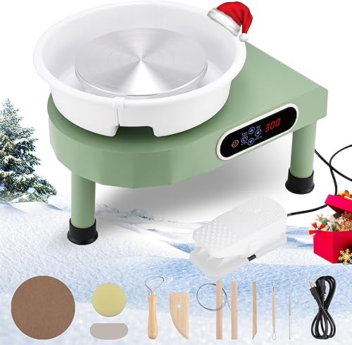 Huanyu Máquina de cerámica de rueda de cerámica de 10 pulgadas con pedal y pantalla LCD, máquina de cerámica eléctrica con lavabo desmontable Art