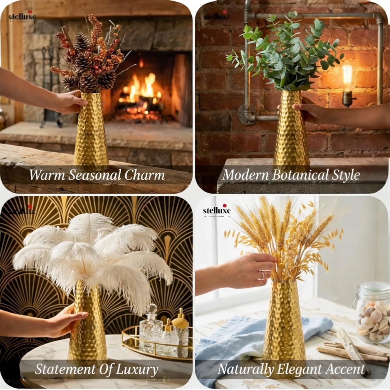 Gold Hammered Metal Flower Vase - 8.5 Inch -4 Gold Hammered Metal Flower Vase - 8.5 Inch -4