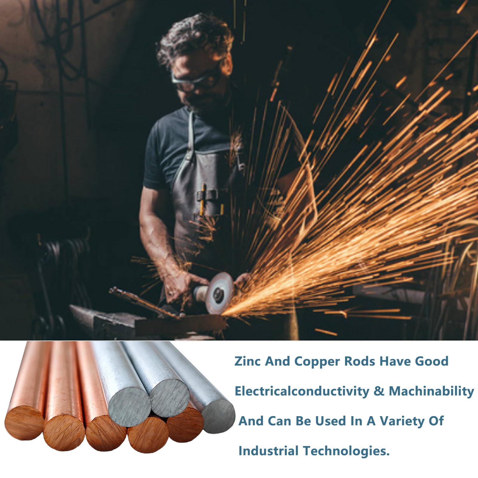 2 varillas de zinc de cobre puro 99.995% de 3/8 pulgadas de diámetro, 4 pulgadas de longitud, barra sólida de cobre desnudo de zinc para la escuela, pasatiempos científicos, manualidades (2