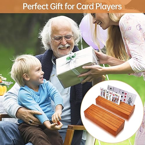 Miniatura 2 de 2 Pack Playing Card Holders Deck Stand, Play Cards Holder for Kids or Elder People, Hands-Free Wood Holder Racks Set of 2,Tray for Organizing Cards