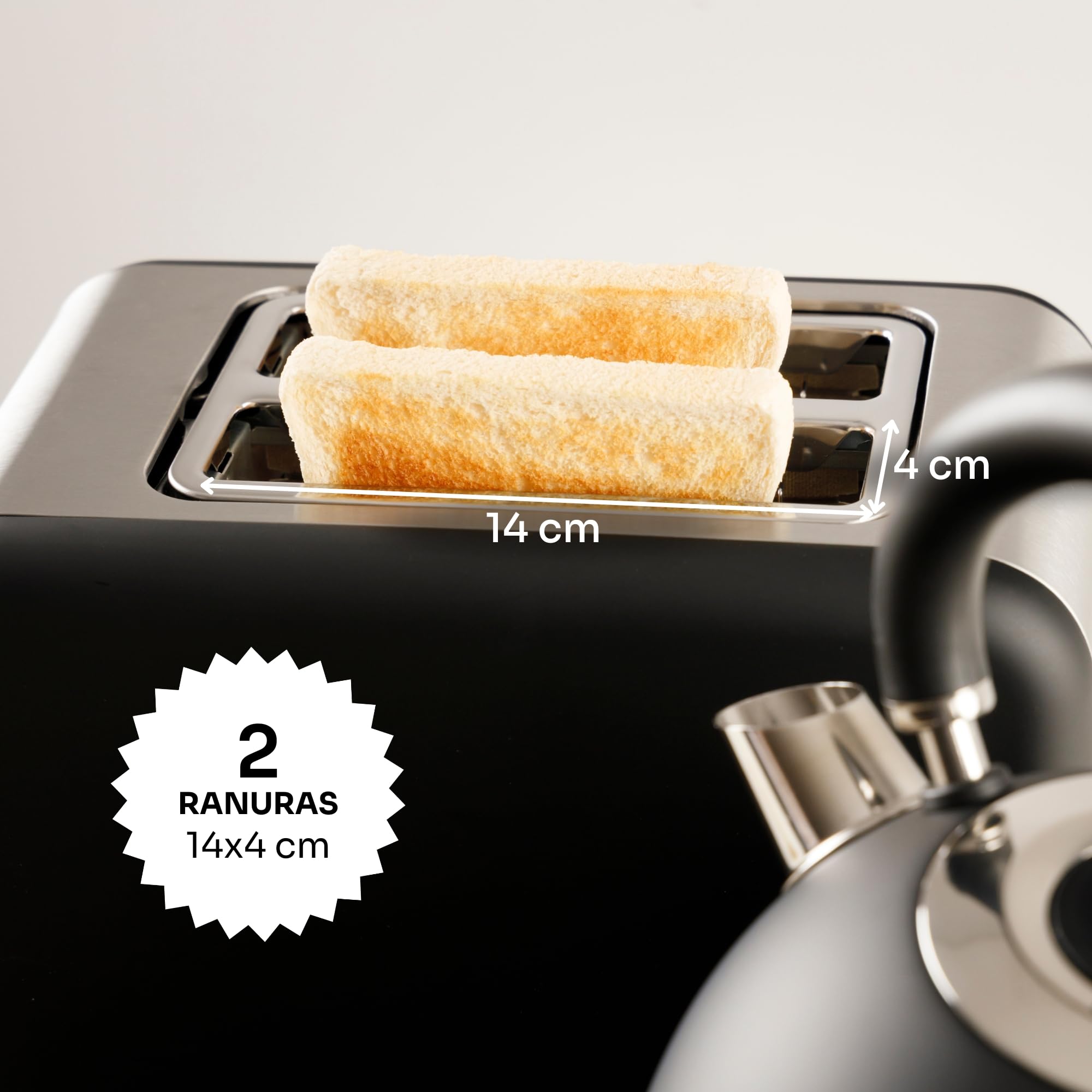 Mellerware - Tostadora Crispy! Inox 850W | 3en1 (Recalentar, Descongelar, Tostar) | 6 Funciones | Ranuras 14x4cm | Bandeja Recogemigas | Diseño Único Vintage | Silenciosa | Libre de BPA | Negro
