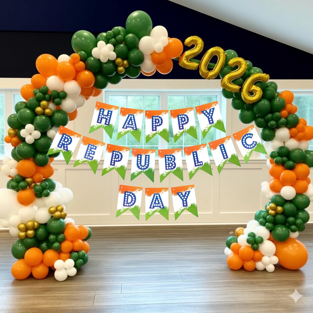 Indian Tricolor Balloon Kit with Happy Republic Day Banner, 2026