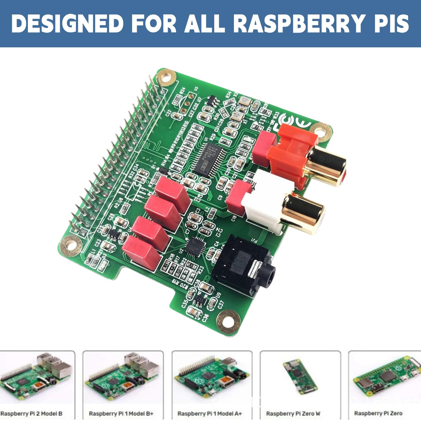 HiFi DAC HAT per Raspberry Pi 5/4/3B+/Zero, scheda audio PCM5122, 384 kHz/32 bit HiFi Sound Shield con uscita RCA e 3,5 mm, doppio oscillatore e DOP, 112 dB SNR
