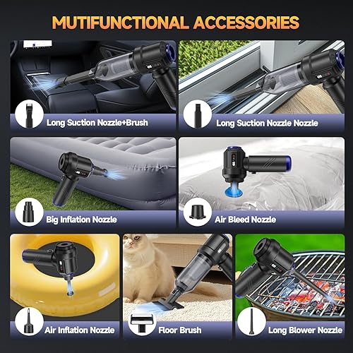 Miniatura 4 de Aspiradora de coche portátil inalámbrica de alta potencia, pequeña aspiradora 4 en 1, plumero de aire comprimido, soplador de aire y bomba de mano,