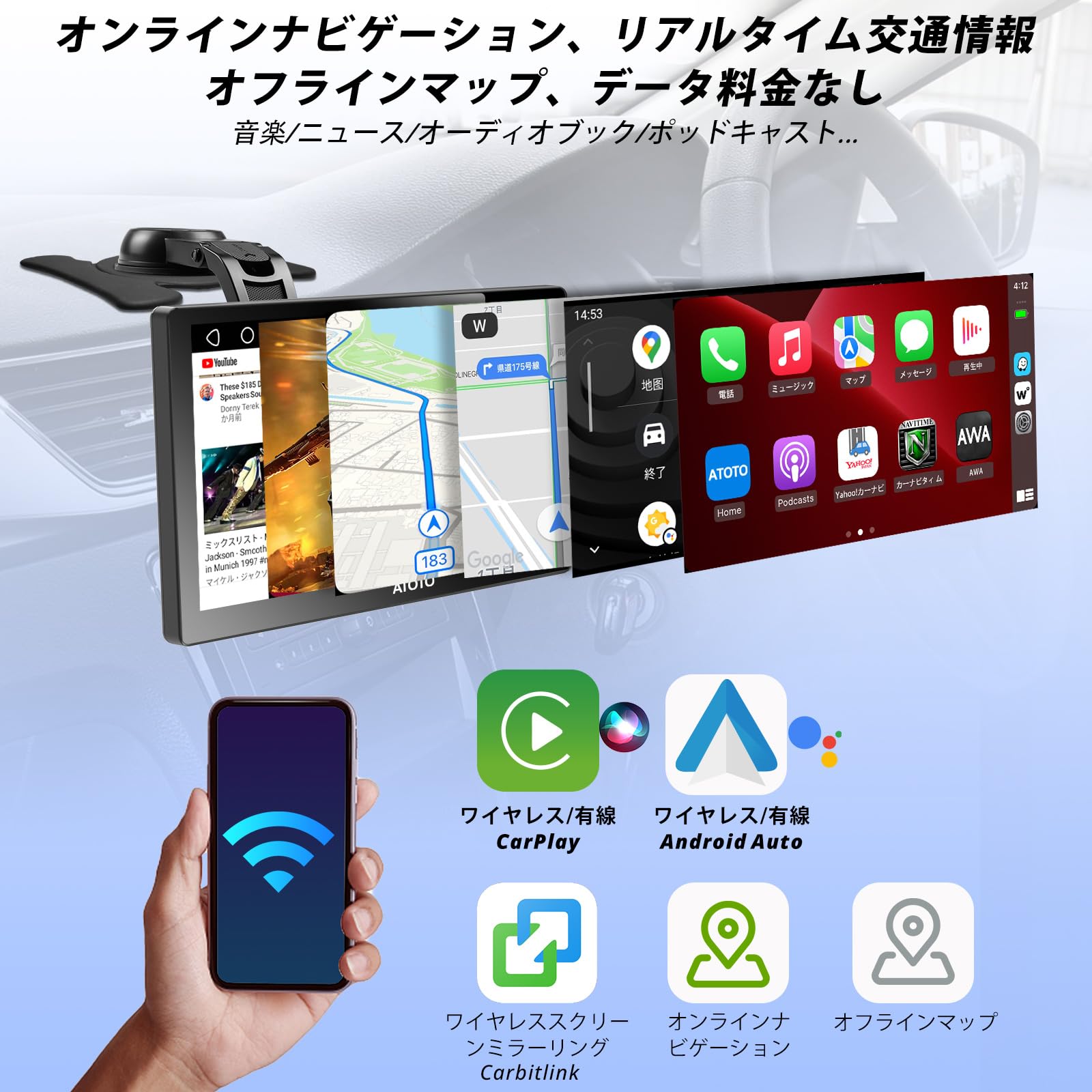 Amazon.co.jp: ATOTO P9 4G+32G Android ポータブルナビ、ワイヤレス 
