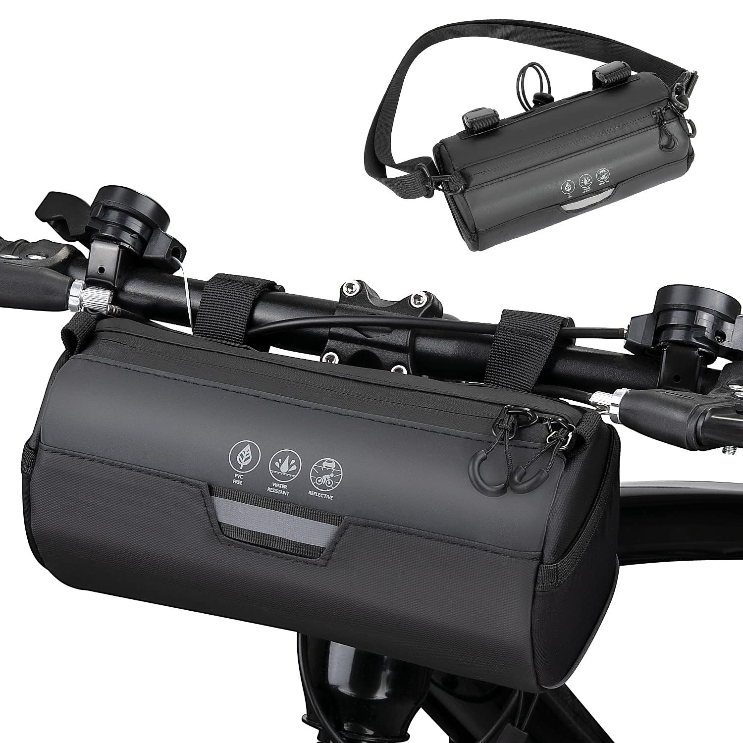 Eyein Fahrrad Lenkertasche, 2.4L Wasserabweisende Fahrradtasche Lenker mit abnehmbarem Schultergurt und großem reflektierenden Bereich für Rennrad MTB E-Bike Fahrten im Freien