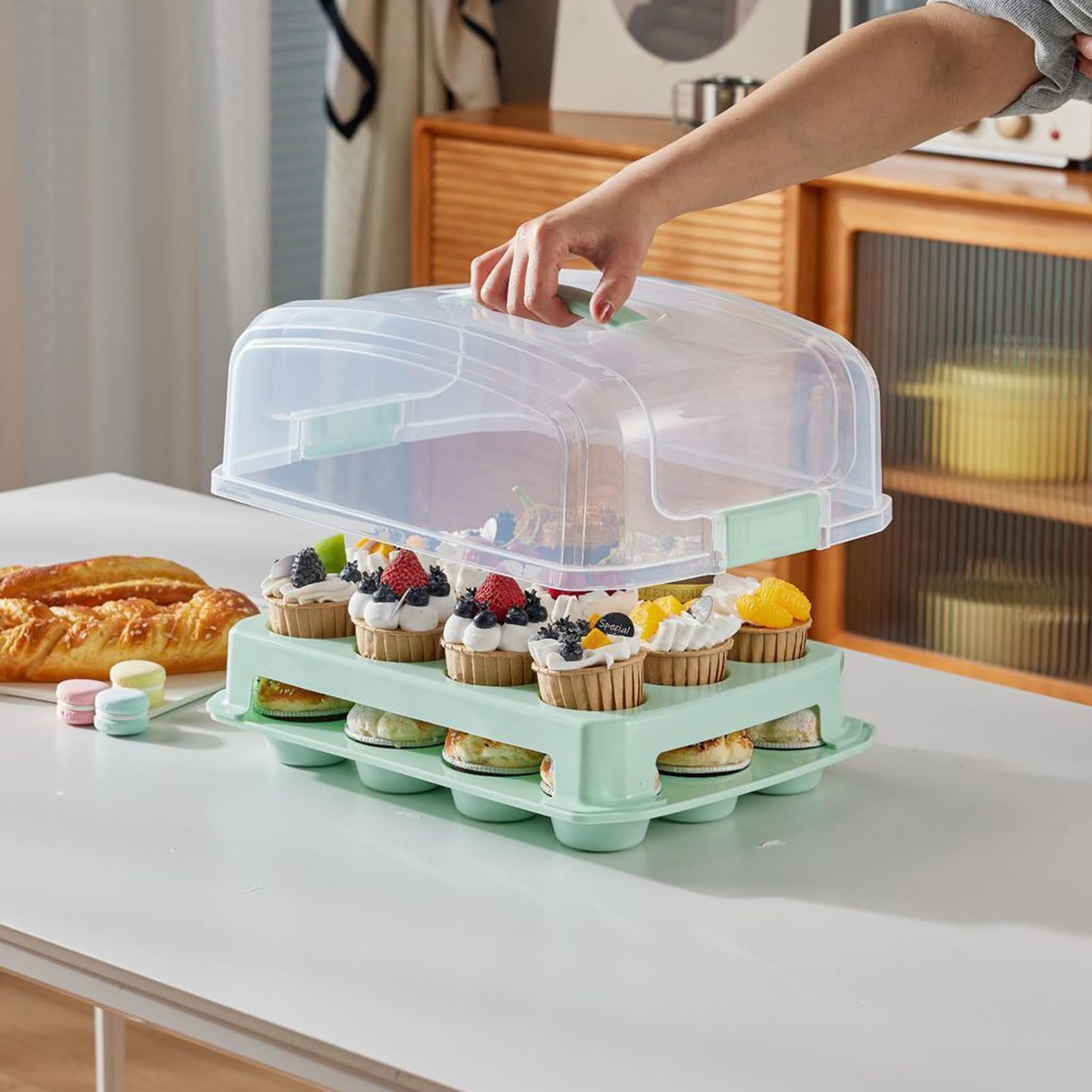Generisch Portacupcakes con asa – PP 12,5 cm, 24 soportes para magdalenas, de almacenamiento de 2 niveles para el hogar, , Navidad, cumpleaños, postres, pasteles y galletas