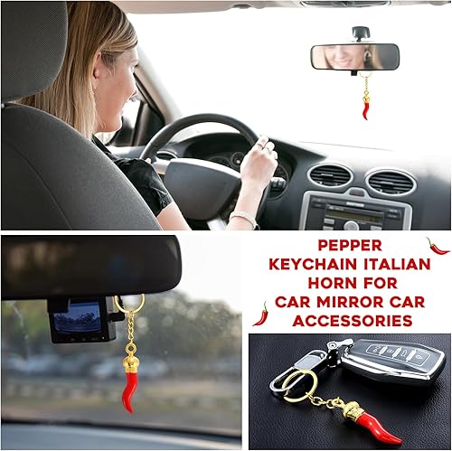 Vista 3 de Remuuly 10 llaveros italianos de cuerno rojo italiano con dije de chile y pimienta, recuerdo para accesorios de espejo de coche