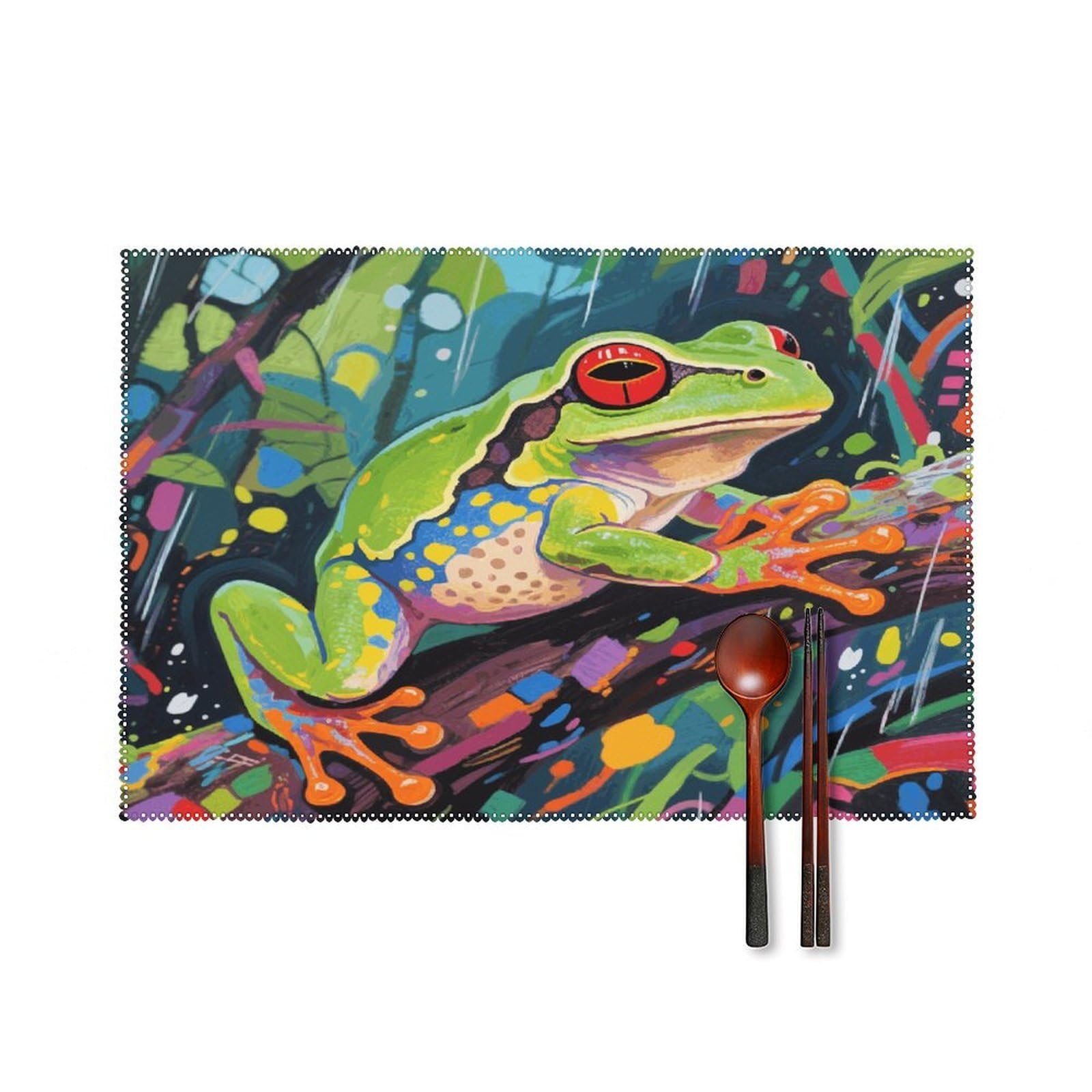 Abstract Frog Placemats Set of 4 Heat Resistant Non-Slip Place Mats for Dining Table Washable Placemat Wipeable Dining Table Mat Canvas Place Mats Dining Table Decor
